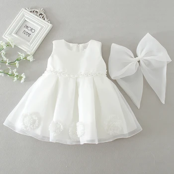 2023 Новое платье для маленьких девочек, платье для крещения с большим бантом для девочек, свадебное платье для вечеринки по случаю дня рождения, детское платье-пачка, пышное платье