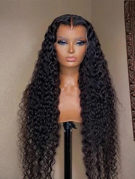 34-дюймовые кудрявые Парики из человеческих волос на кружеве 13x4 для женщин, Бразильские Бесклеевые Парики с глубокой волной, 360 человеческих волос, предварительно выщипанный парик из человеческих волос на кружеве