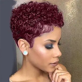 BeiSDWig Синтетические короткие афро-кудрявые парики для чернокожих женщин Парик из натуральных бордовых волос Короткие стрижки для женщин