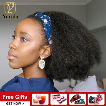 Афро Кудрявая повязка на голову, парики, парик из человеческих волос, бесклеевой машинный парик для женщин, дешевые кудрявые волосы Remy плотностью 180%