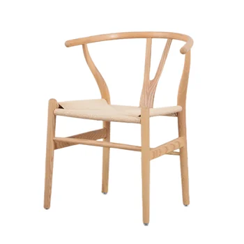 Высококачественный обеденный стул с поперечными рычагами из массива дуба с масляной отделкой, сиденье из ротанга и пеньки, Y-образная спинка, кресло для домашнего ресторана