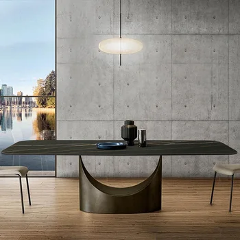 Импортированный из Италии обеденный стол из каменной плиты, простой и легкий в постмодернистском стиле, роскошный бытовой прямоугольный мраморный обеденный стол, маленький кухонный гарнитур