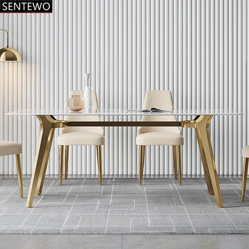 Итальянский стол из каменной плиты для столовой, обеденный стул с основанием из углеродистой Стали, стол из искусственного Мрамора, домашняя мебель comedores de 6 sillas