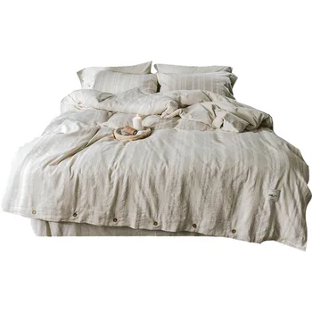 Комплект постельного белья Ramie linen из смешанного хлопка, состоящего из четырех частей, однотонная полосатая простыня (15% рами + 20% лен + 65% хлопок) постельное белье евро