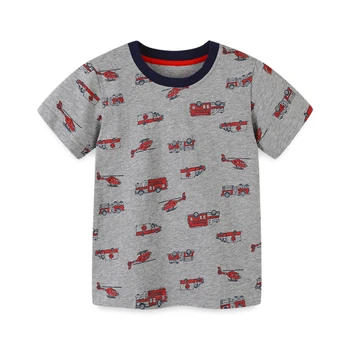 Летняя повседневная детская одежда, футболка с короткими рукавами для мальчиков 2-7 лет, детский трикотажный хлопковый топ с мультяшным автомобилем-экскаватором