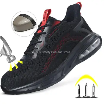 Модная защитная обувь на воздушной подушке, мужская обувь со стальным носком, непромокаемые ботинки, мужская женская спортивная защитная обувь, Дышащие Рабочие кроссовки
