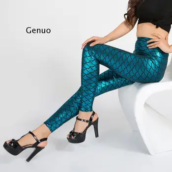 Модные леггинсы с 3D цифровым принтом в виде рыбьей чешуи Русалки, женские брюки из спандекса, красочные Мягкие спортивные обтягивающие брюки для бега