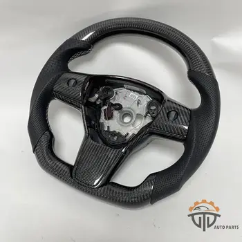 Настоящее Высококачественное Глянцевое Рулевое колесо из Углеродного Волокна Заводского производства для Tesla Model 3 & Y из Перфорированной Кожи